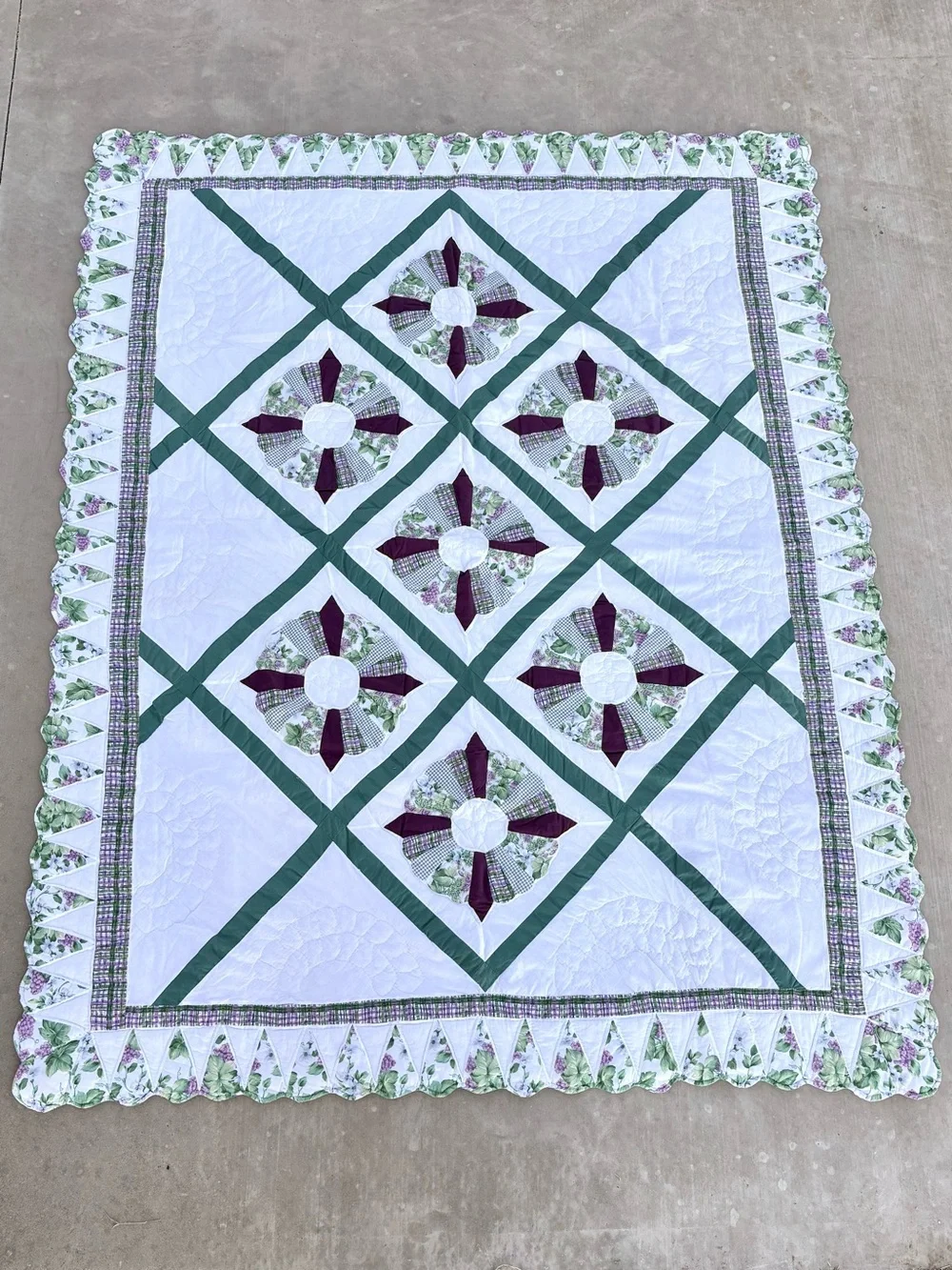 2 Vintage Beautiful Hand Stitched Floral Patchwork Twin Size Quilts